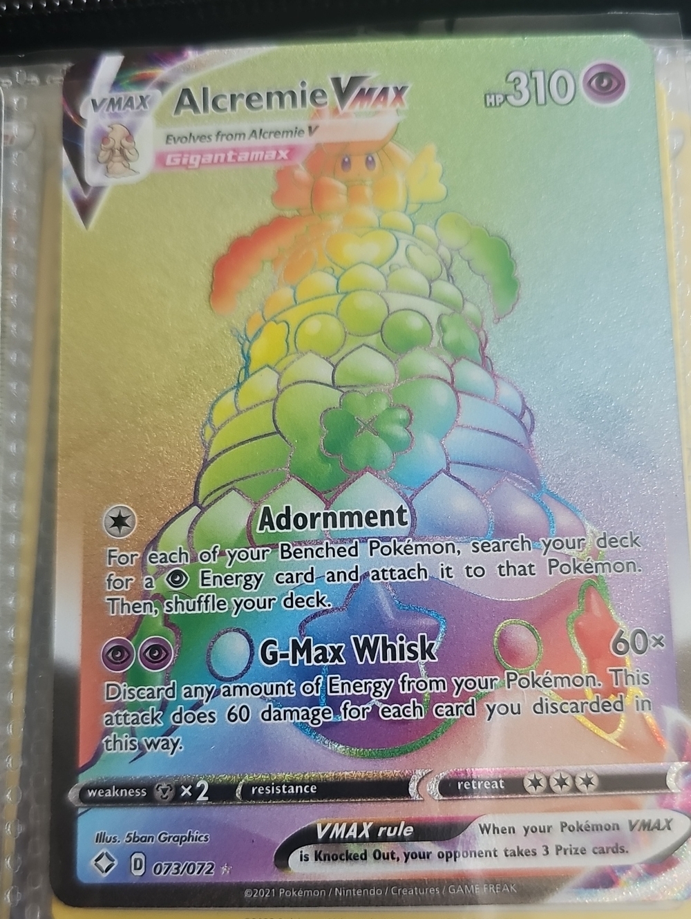 Pokemon Alcremie VMAX Rainbow Holo Card